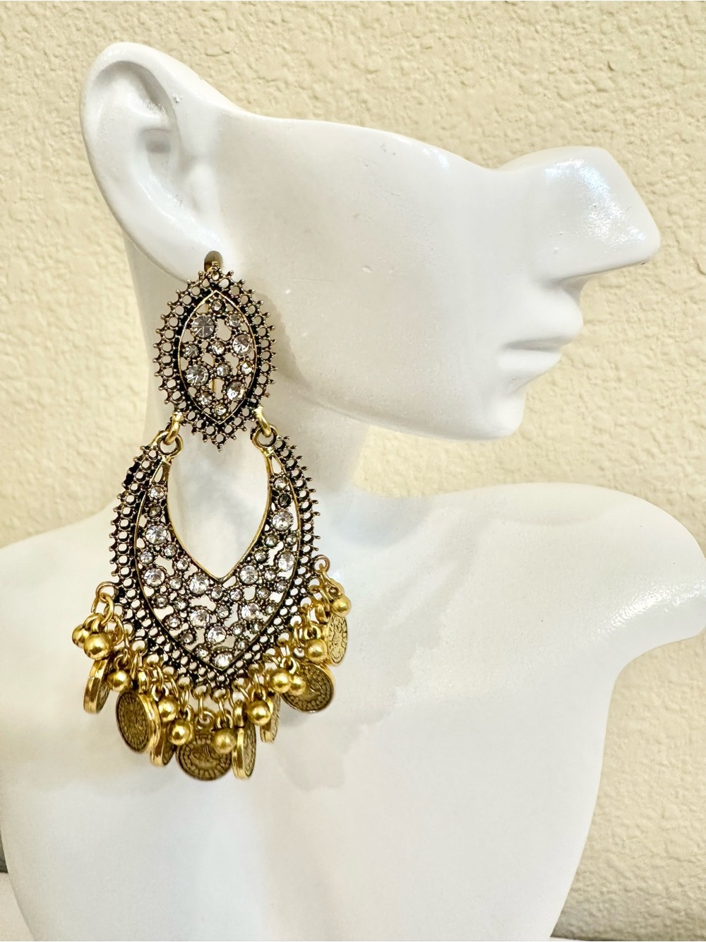 Gold and Silver Filigree Coin Drop Earrings - Women Jewelry